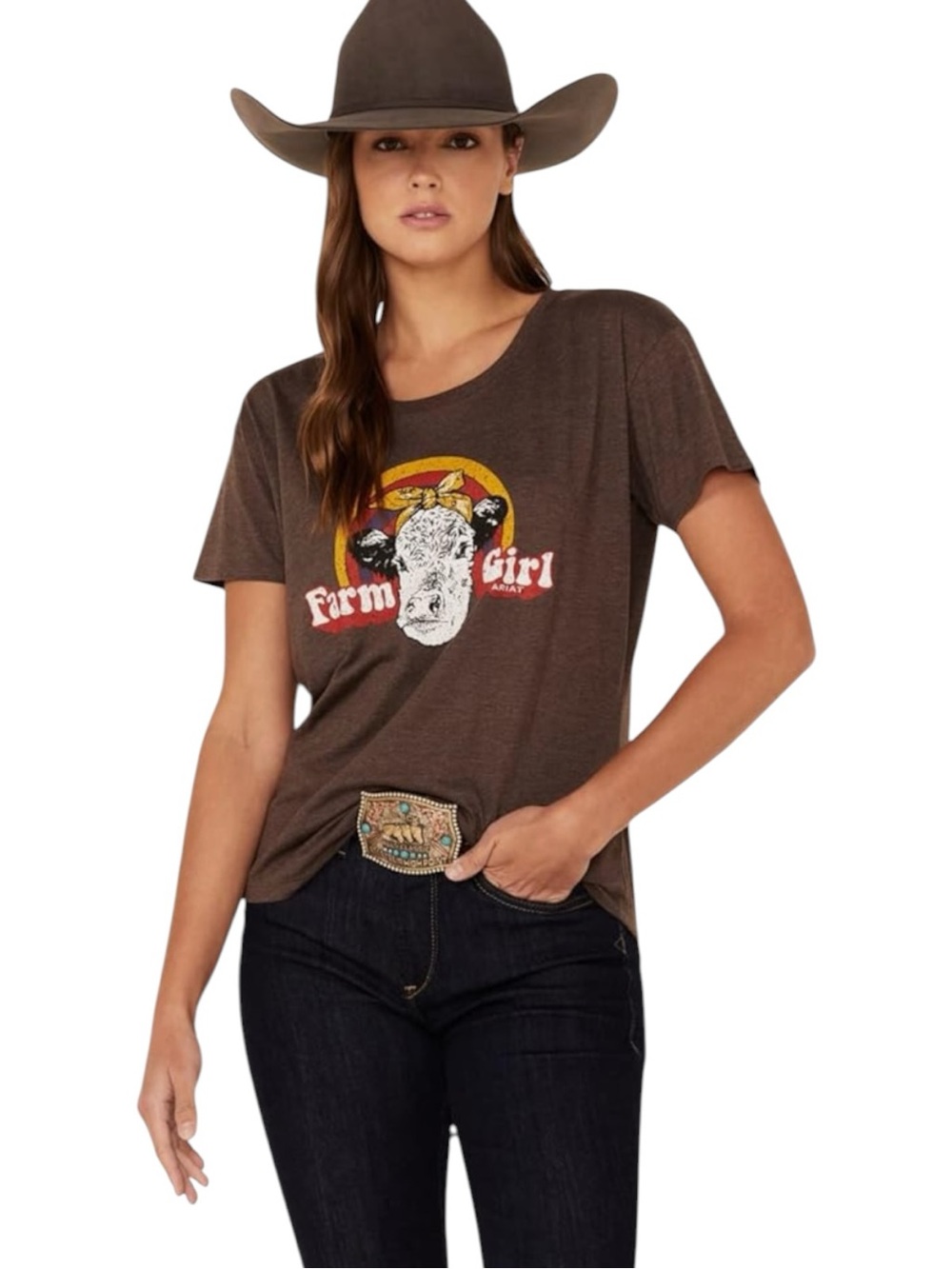 Sz XL Ariat Ladies Hereford Farm Girl Cotton Blend Short Sleeve T-Shirt